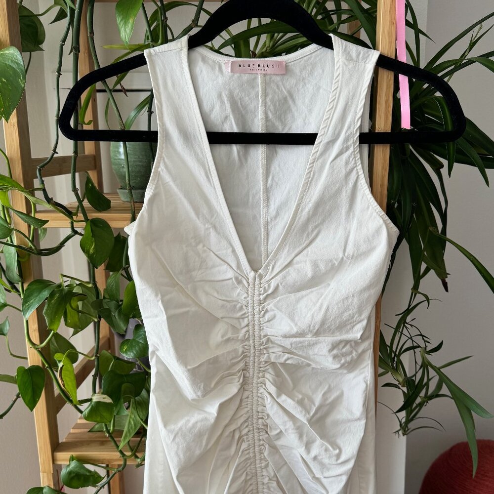 Blue Blush White V-Neck Dress